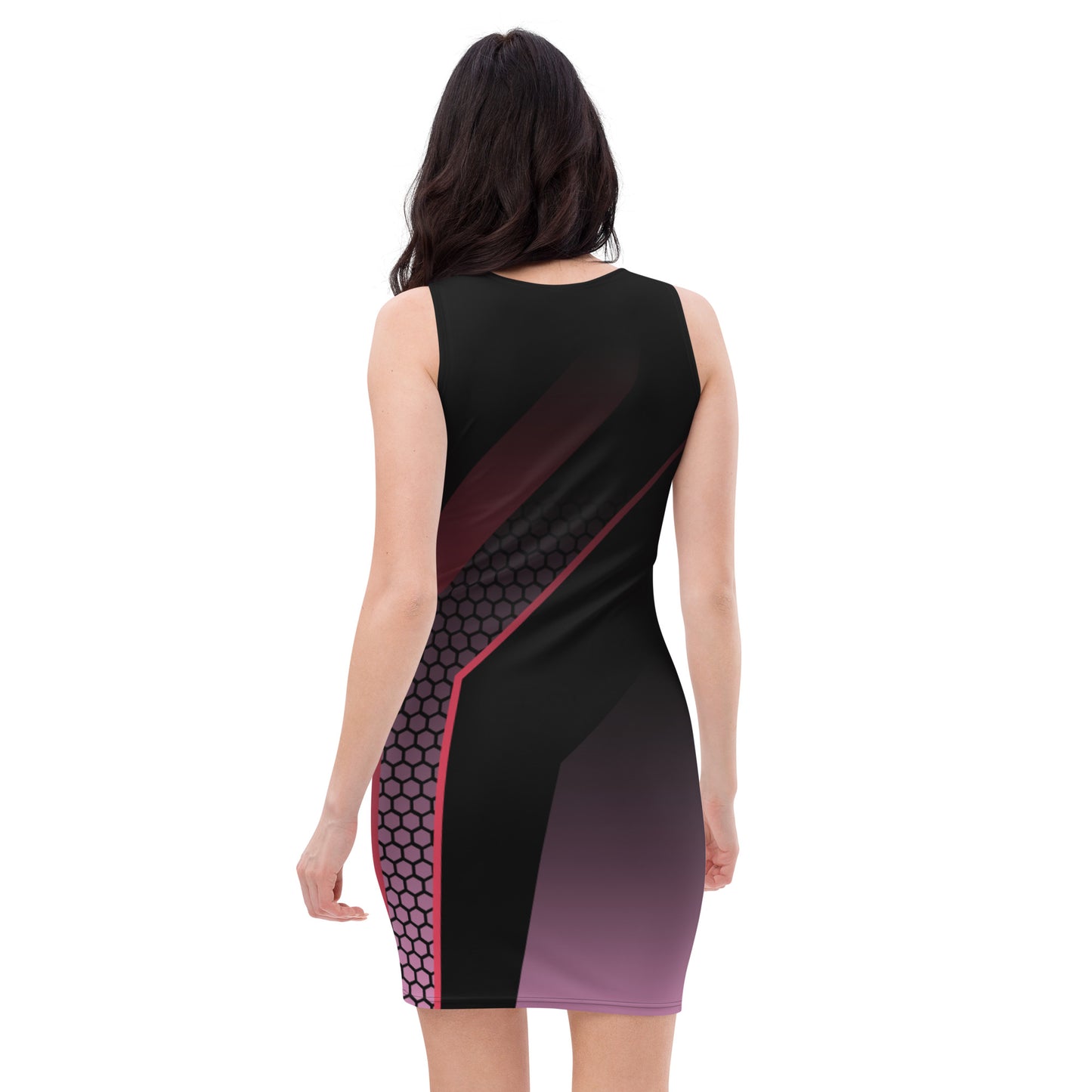 360 Lifestyle fitted 4-way stretch dress black with Pink Geo print