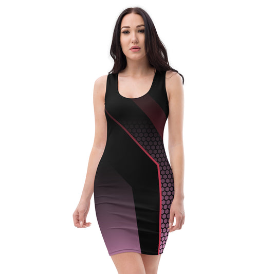 360 Lifestyle fitted 4-way stretch dress black with Pink Geo print