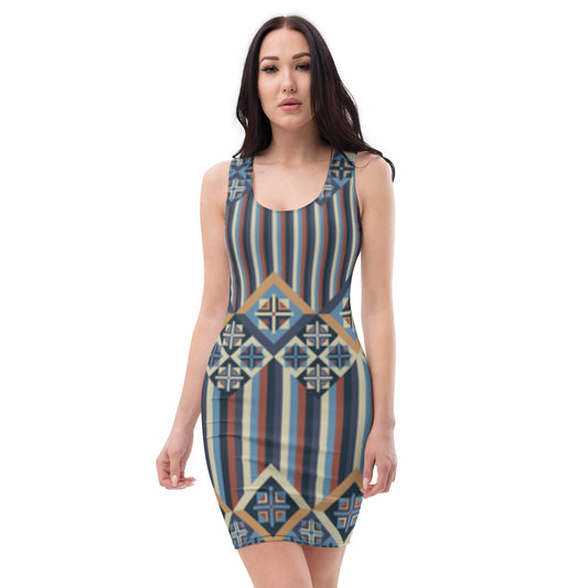 360 Lifestyle 4-way stretch fitted stretch dress 1930 print