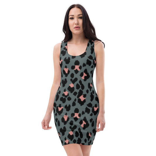 360 Lifestyle fitted 4-way stretch dress Gray Peach leopard pattern