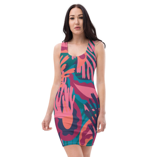 360 Lifestyle fitted 4-way stretch dress Florida Fun print