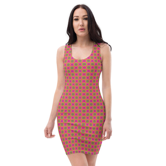 360 Lifestyle fitted 4-way stretch dress Watermelon Sugar pattern