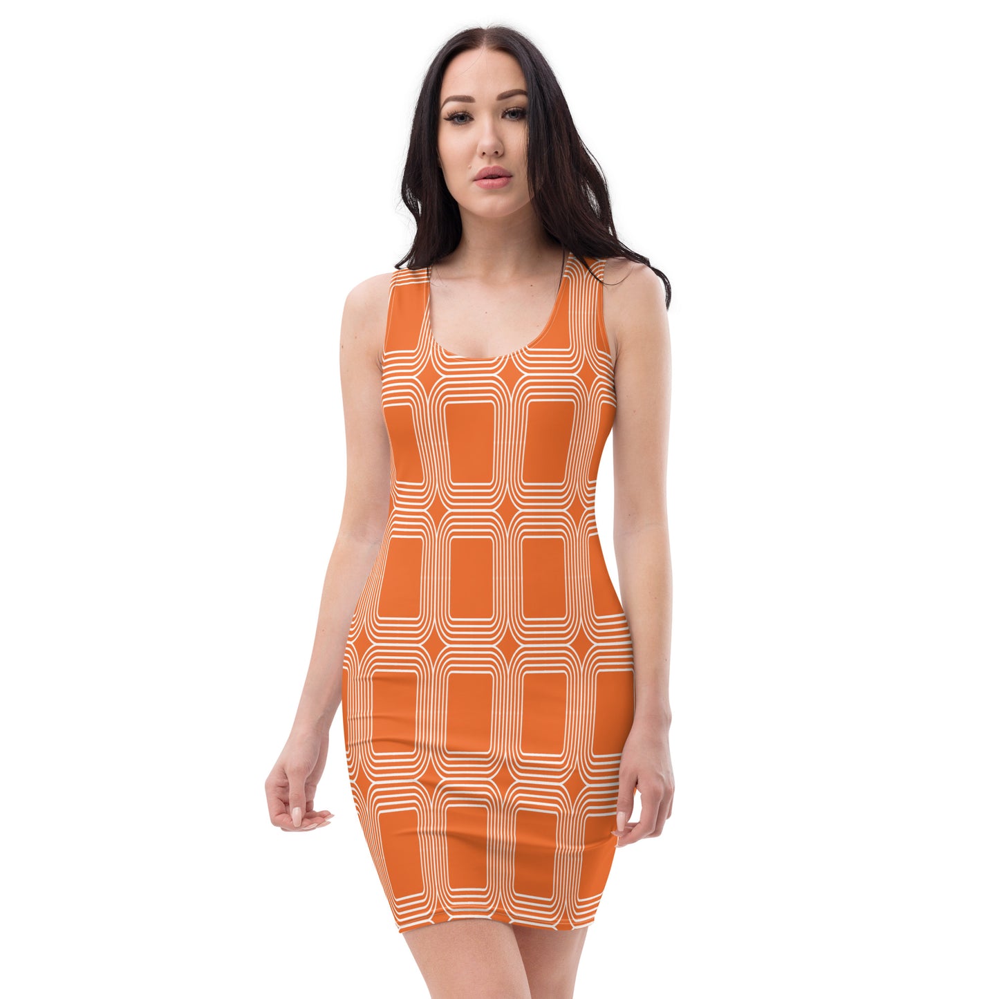 360 Lifestyle dress Orange with white layered squares ILMT