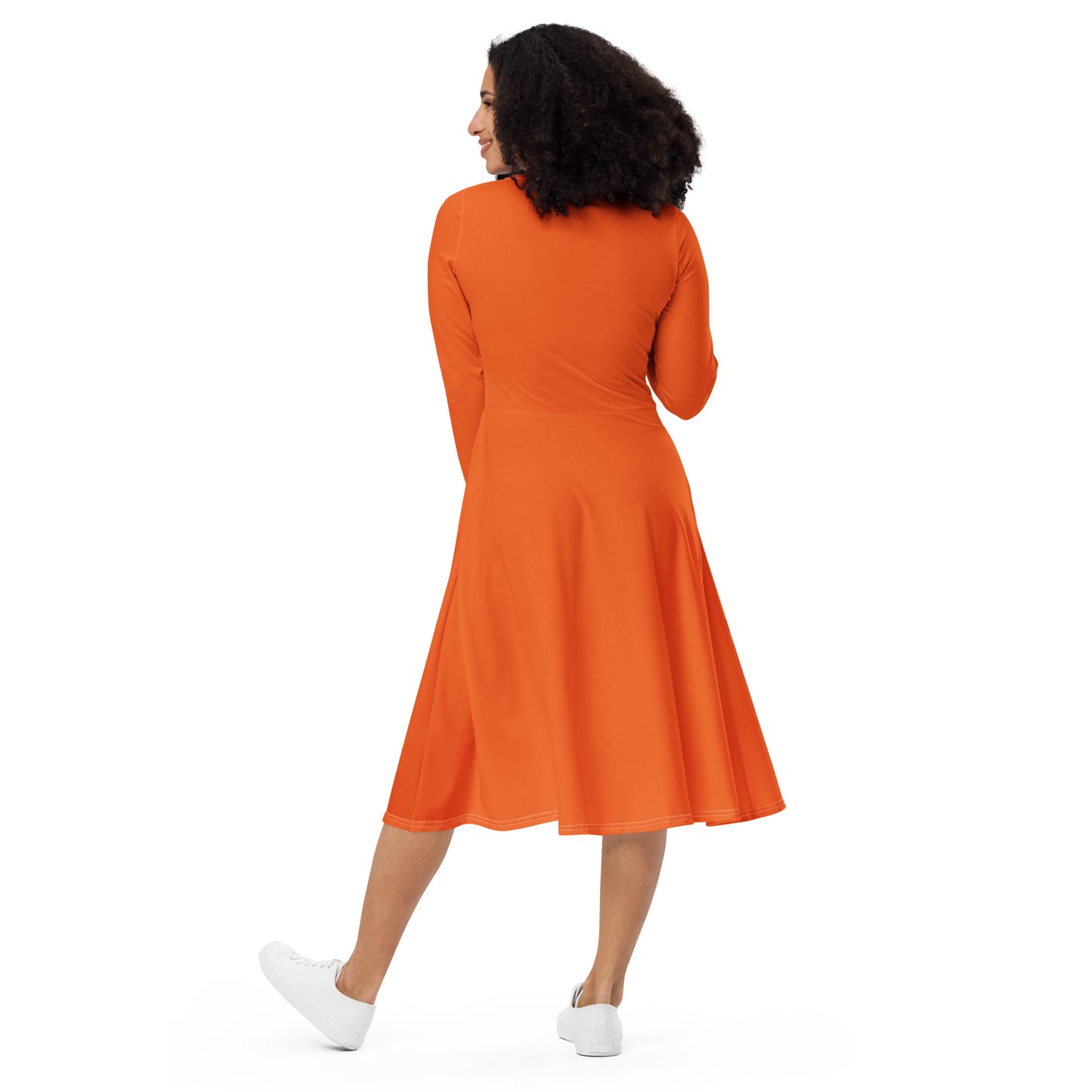 360 Lifestyle  long sleeve midi dress in Solid Orange