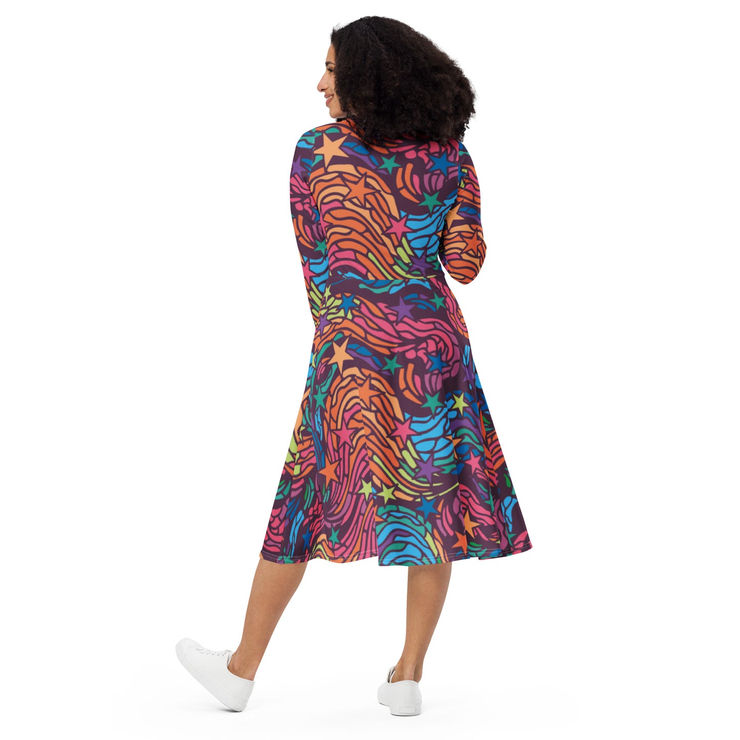 360 Lifestyle long sleeve midi dress in Van Go-ish Print