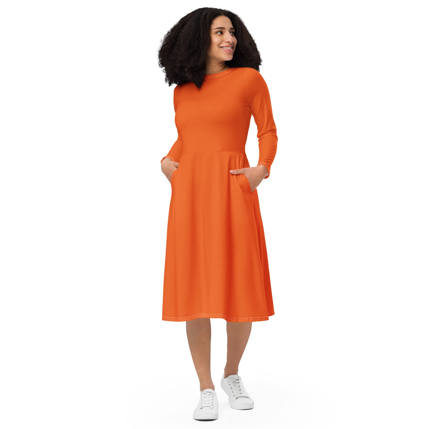 360 Lifestyle  long sleeve midi dress in Solid Orange