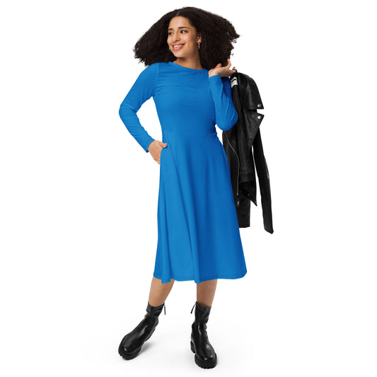 360 Lifestyle long sleeve midi dress in Solid Blue