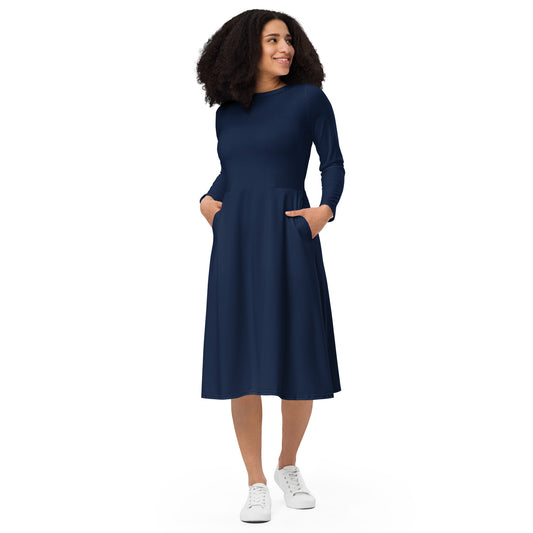 360 Lifestyle  long sleeve midi dress in Solid Navy