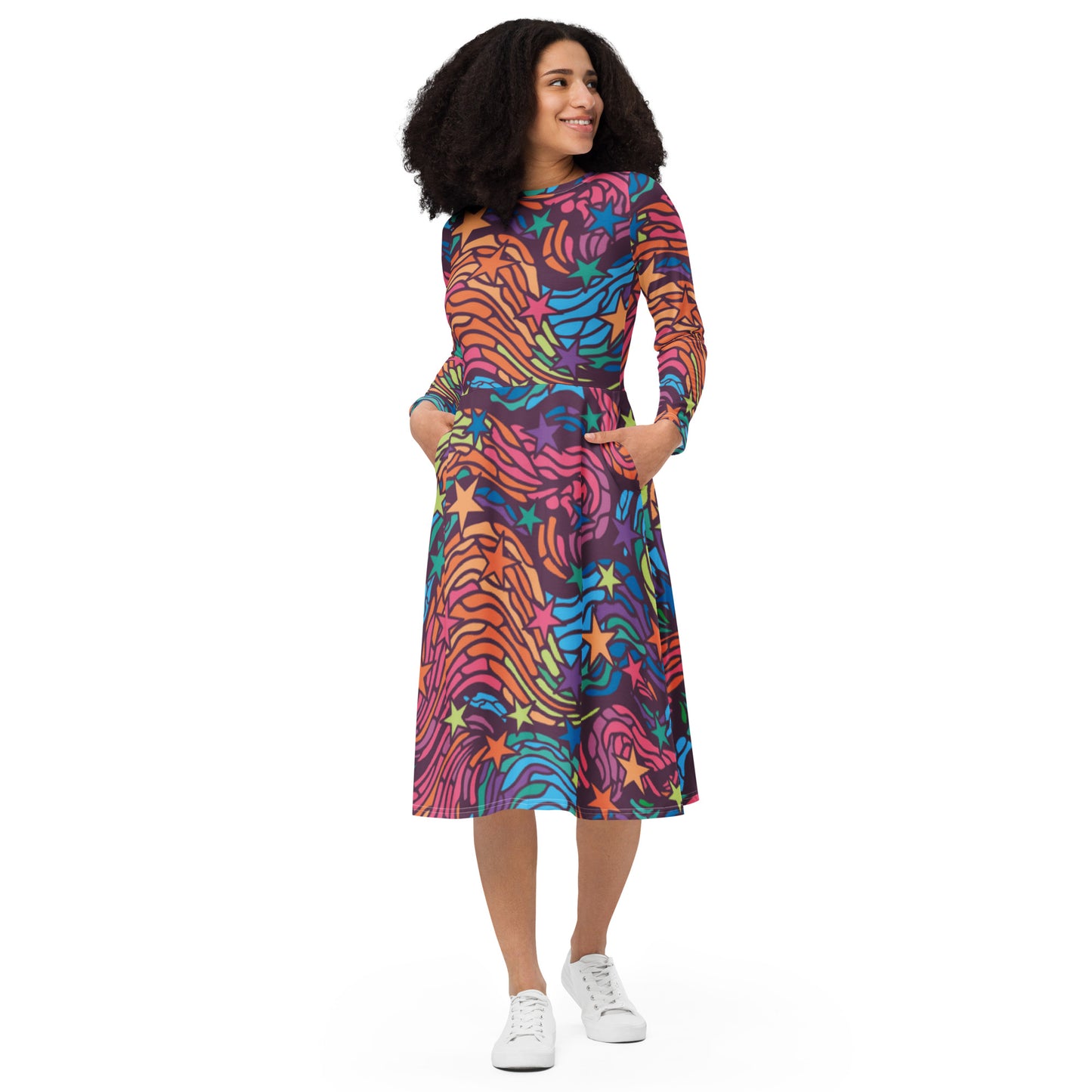 360 Lifestyle long sleeve midi dress in Van Go-ish Print