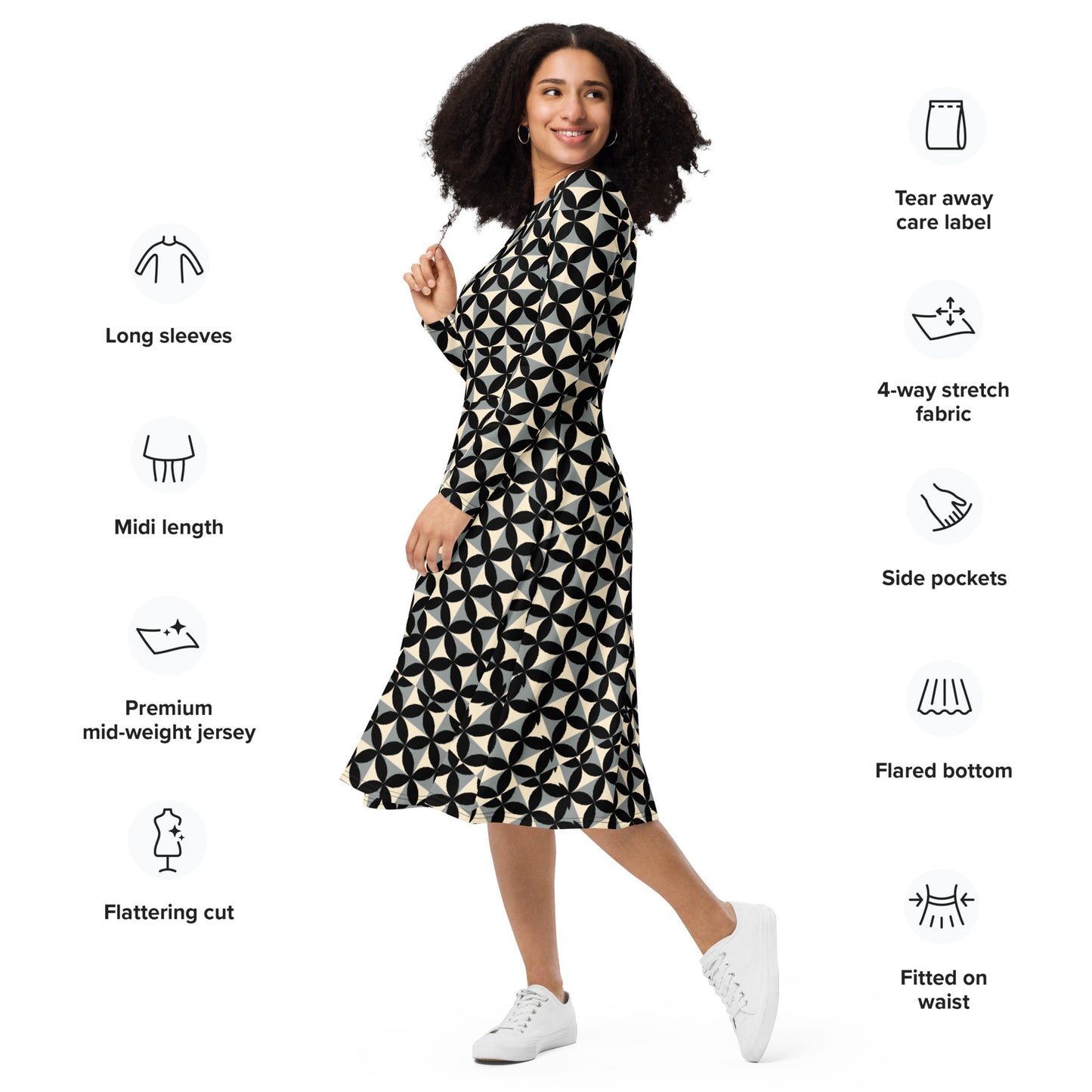 360 Lifestyle long sleeve midi dress Dami Fleur pattern