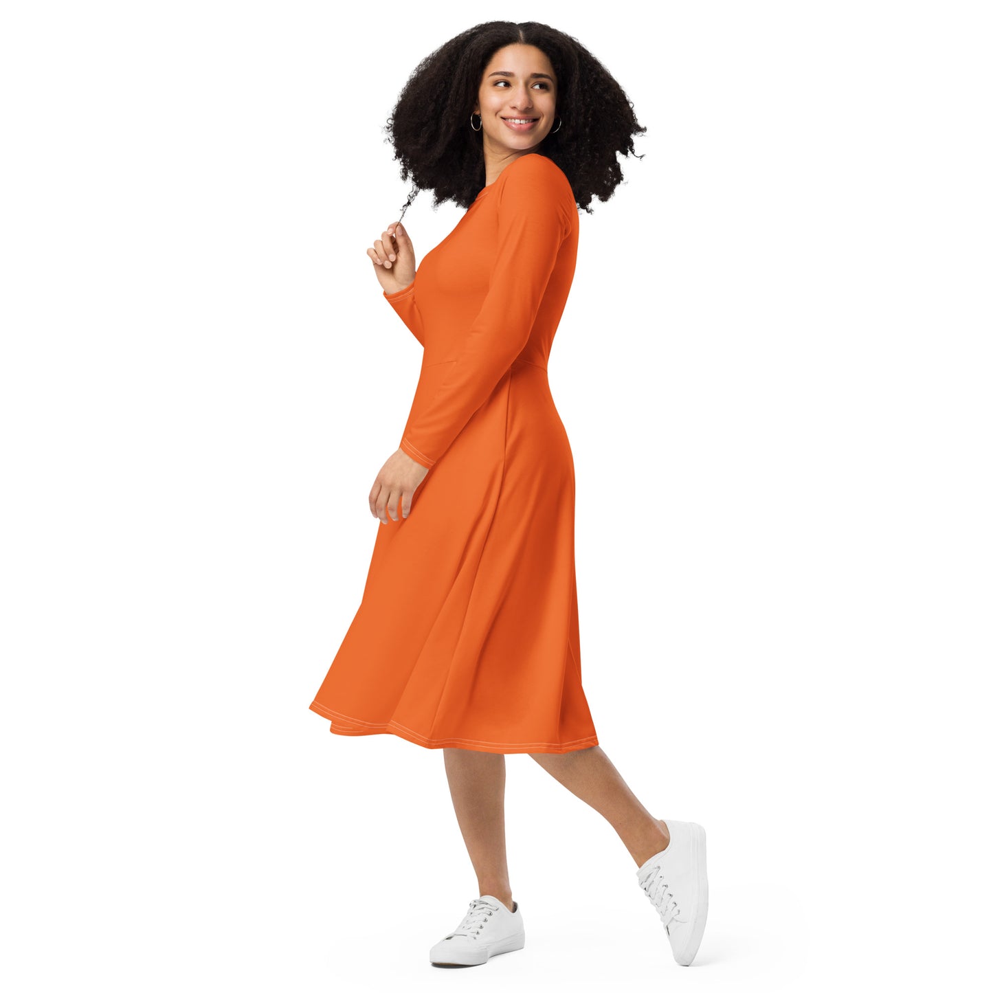 360 Lifestyle  long sleeve midi dress in Solid Orange