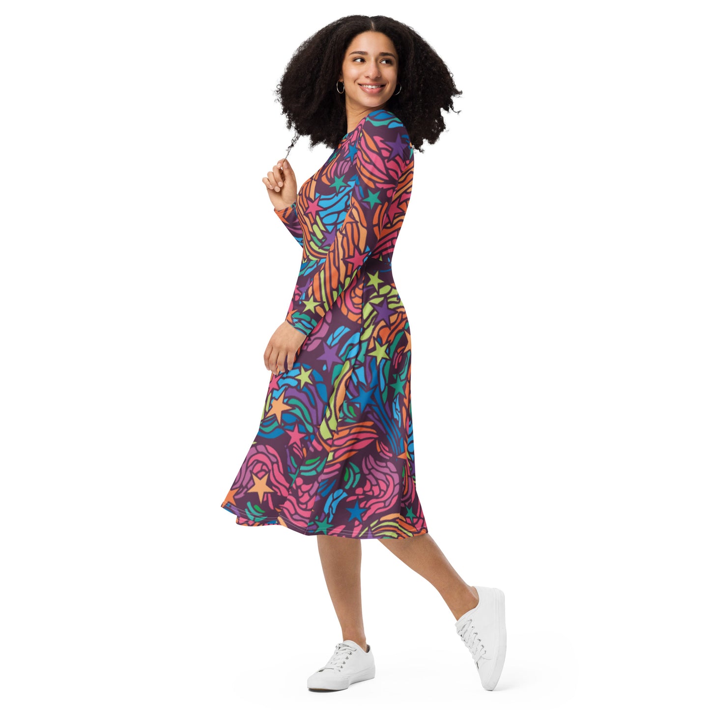 360 Lifestyle long sleeve midi dress in Van Go-ish Print