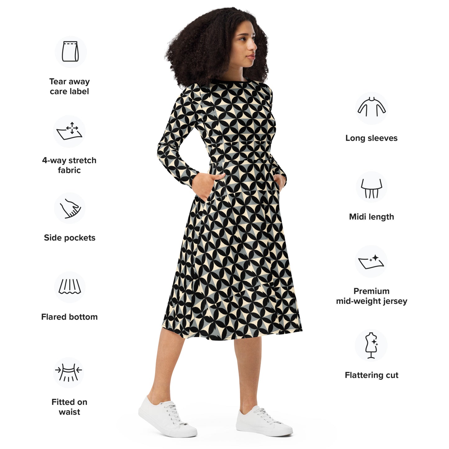 360 Lifestyle long sleeve midi dress Dami Fleur pattern