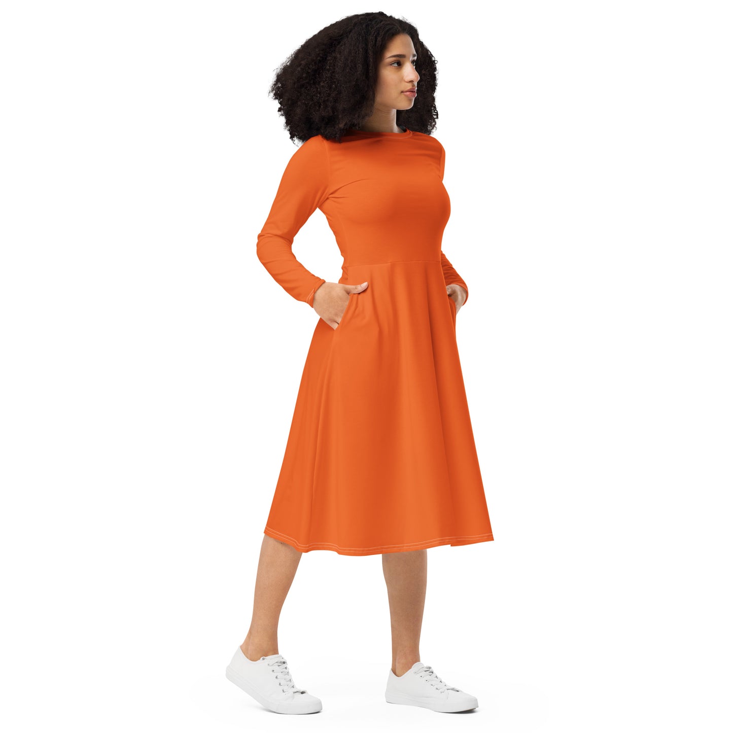 360 Lifestyle  long sleeve midi dress in Solid Orange