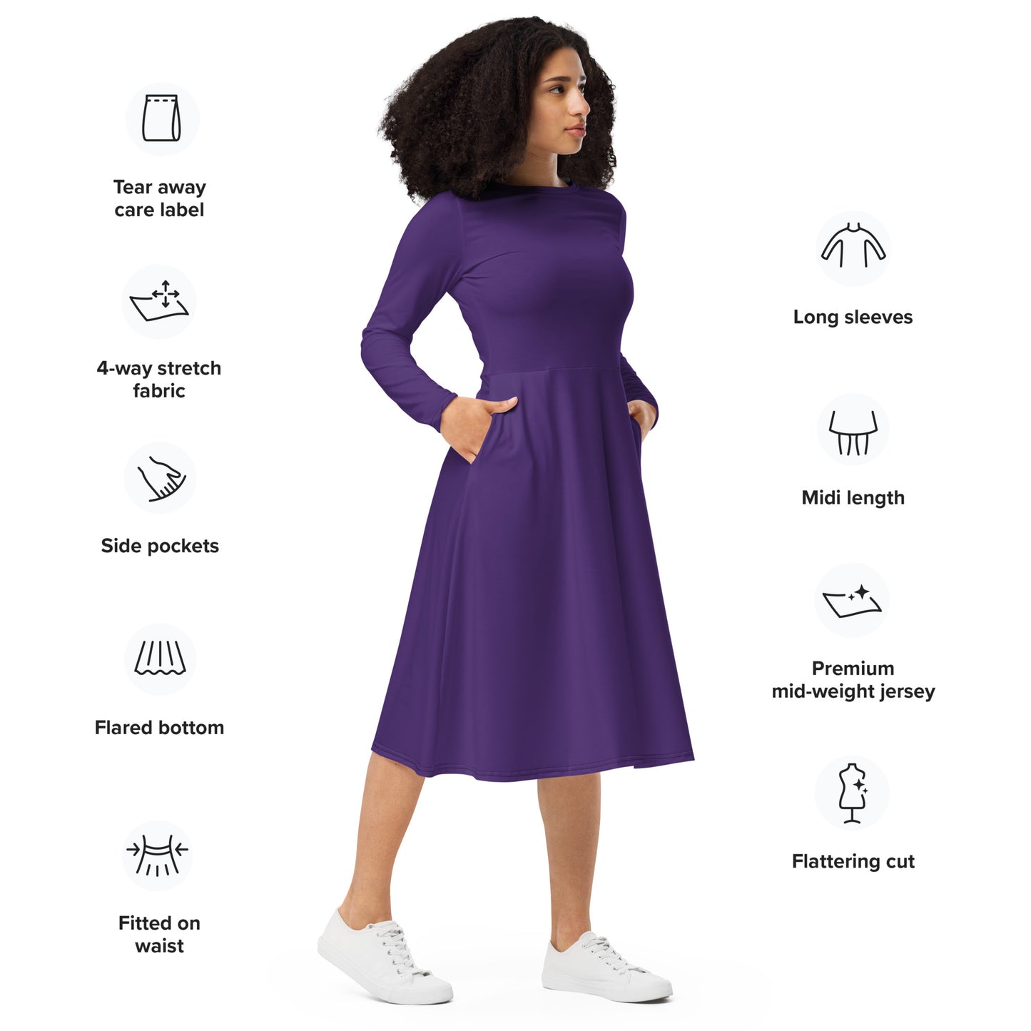 360 Lifestyle long sleeve midi dress in  Solid Purple