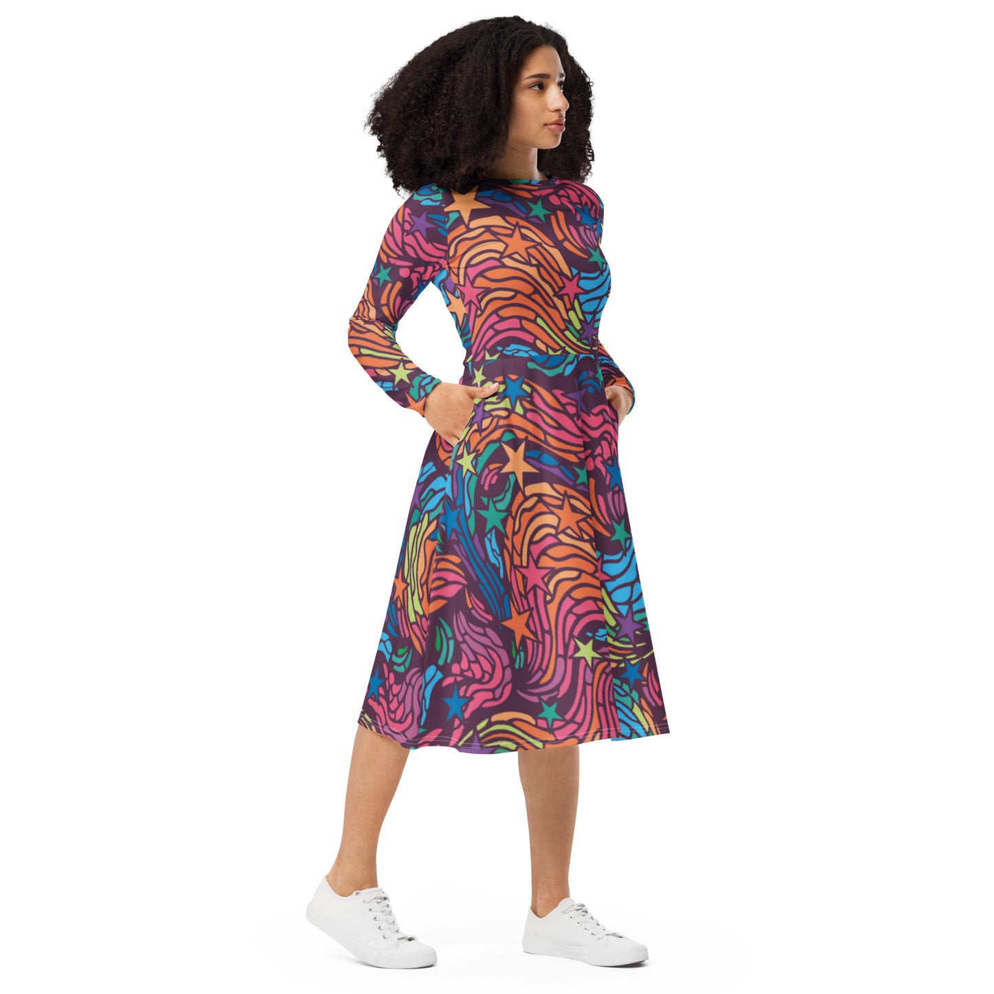 360 Lifestyle long sleeve midi dress in Van Go-ish Print