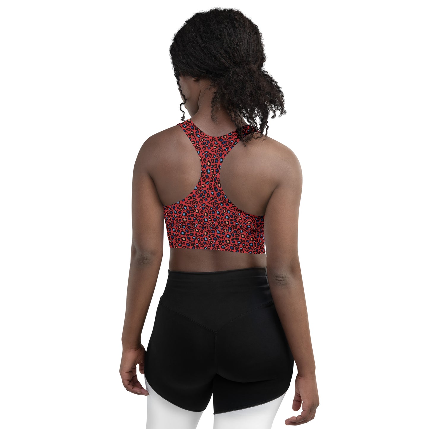 360 Lifestyle Longline sports bra in Red Hot Leopard