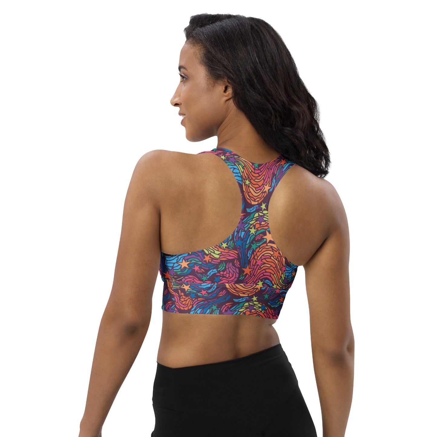 360 Lifestyle Longline sports bra in Van Go-ish print