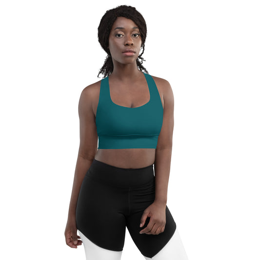 360 Lifestyle Longline sports bra in Solid Sherpa Blue