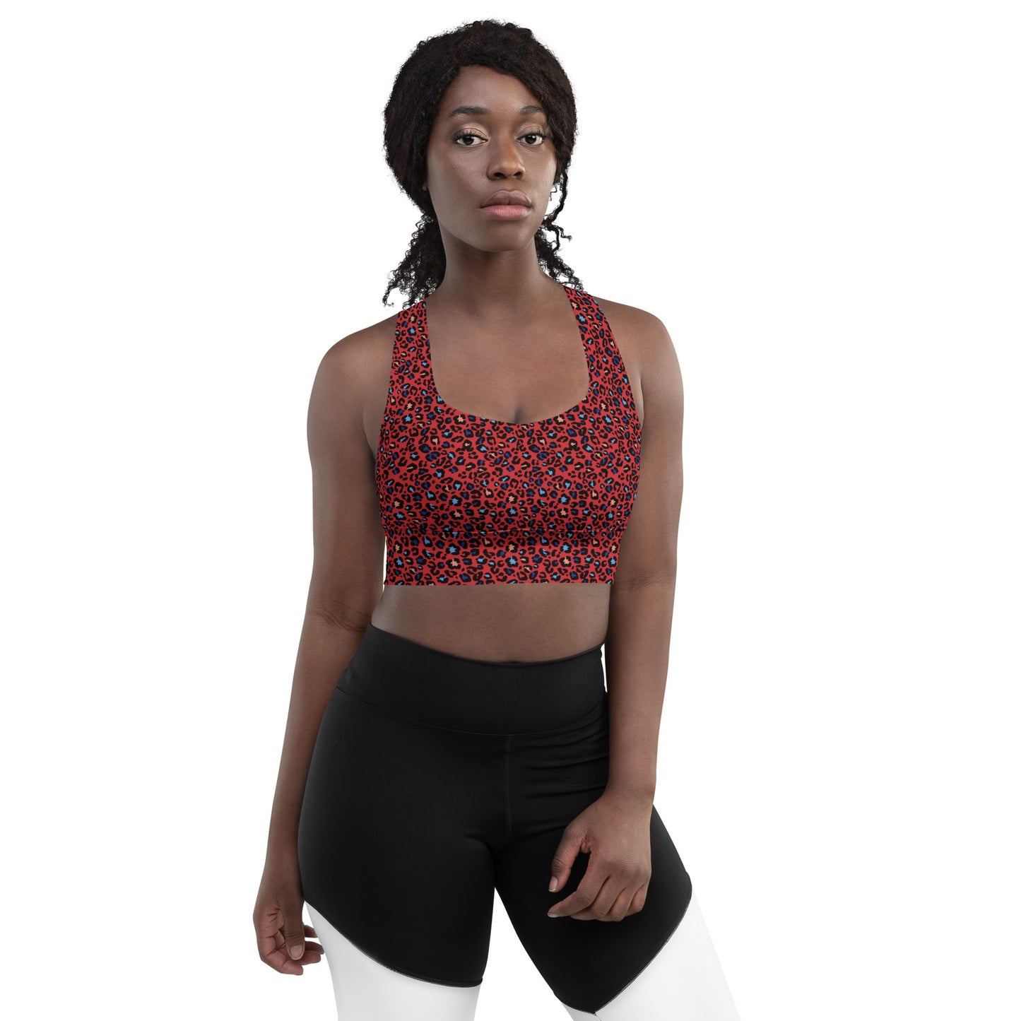 360 Lifestyle Longline sports bra in Red Hot Leopard