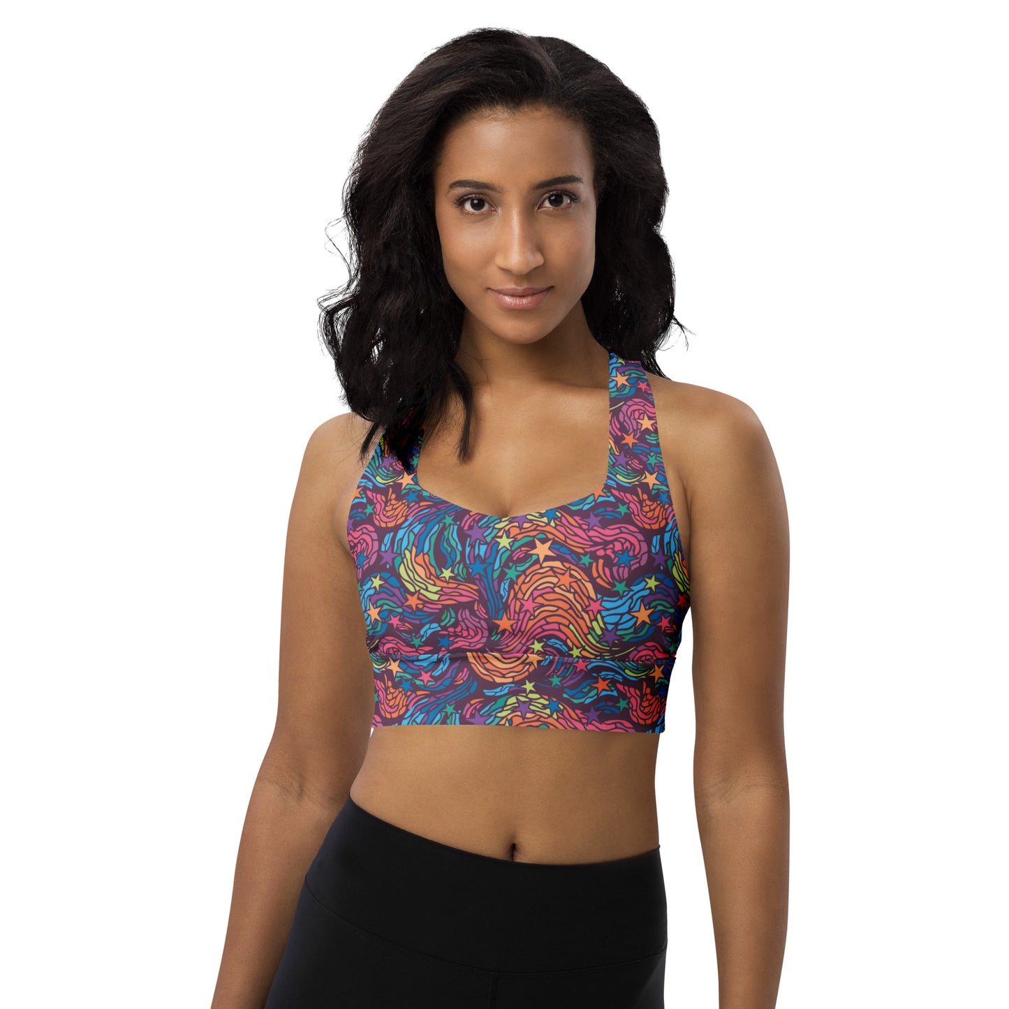 360 Lifestyle Longline sports bra in Van Go-ish print