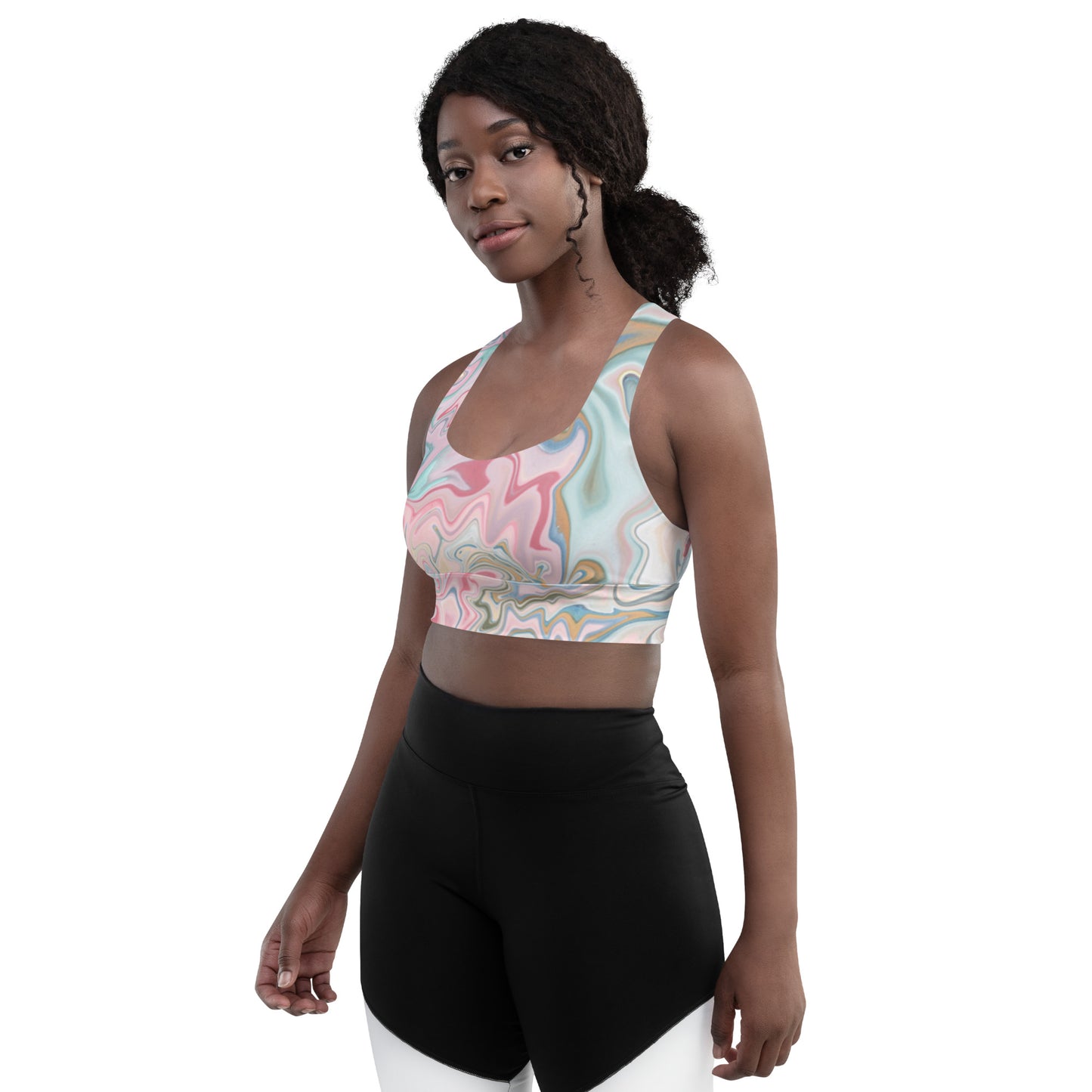 360 Lifestyle Longline sports bra Pink Bliss print