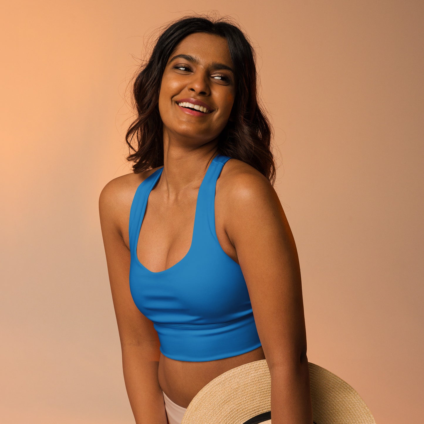 360 Lifestyle Longline sports bra in Solid Blue