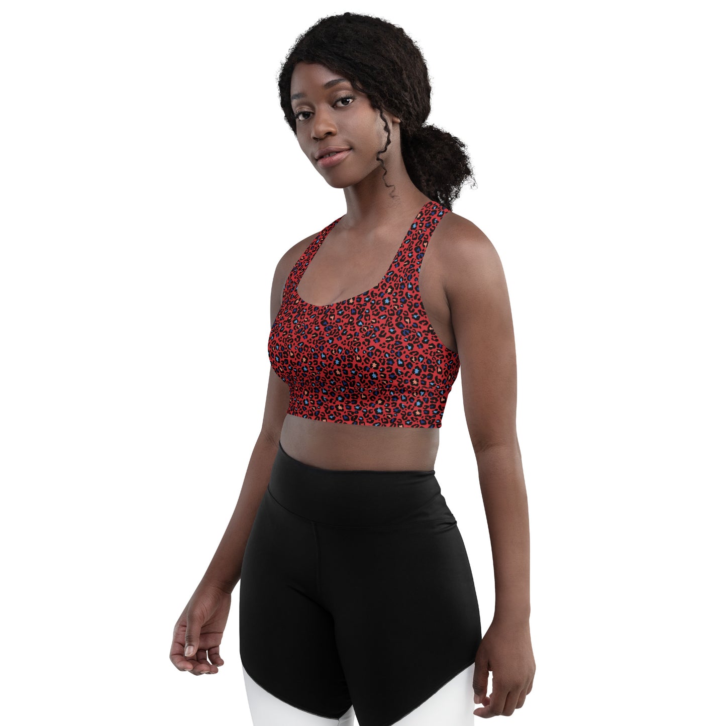 360 Lifestyle Longline sports bra in Red Hot Leopard