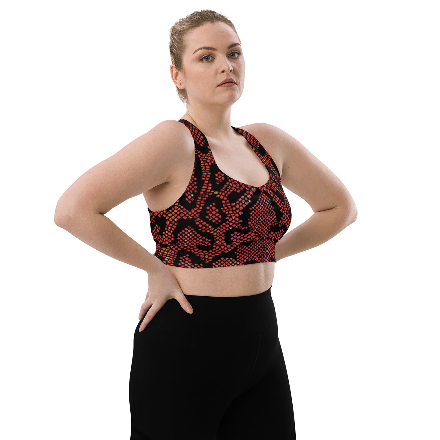 360 Lifestyle Longline sports bra snake burn print