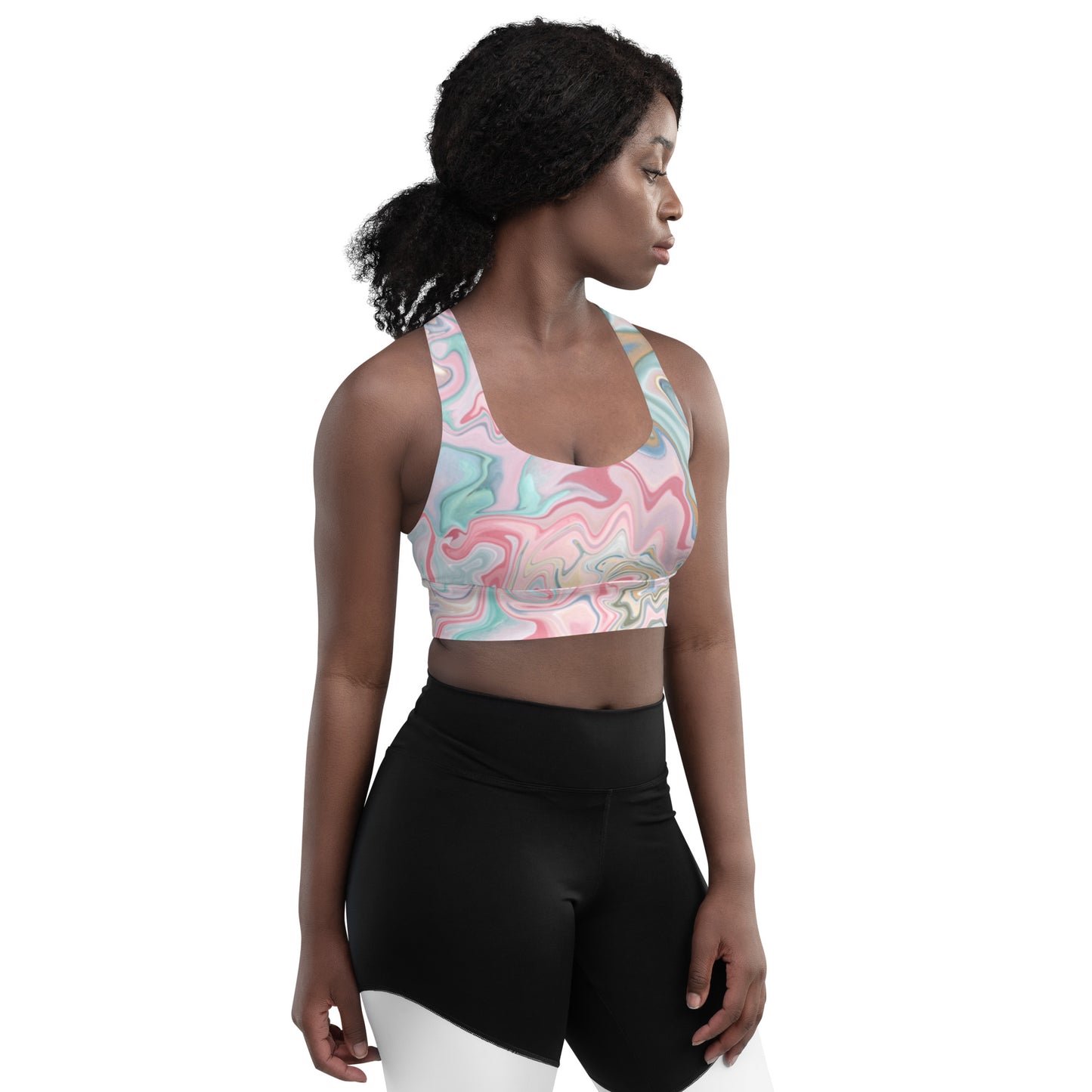 360 Lifestyle Longline sports bra Pink Bliss print