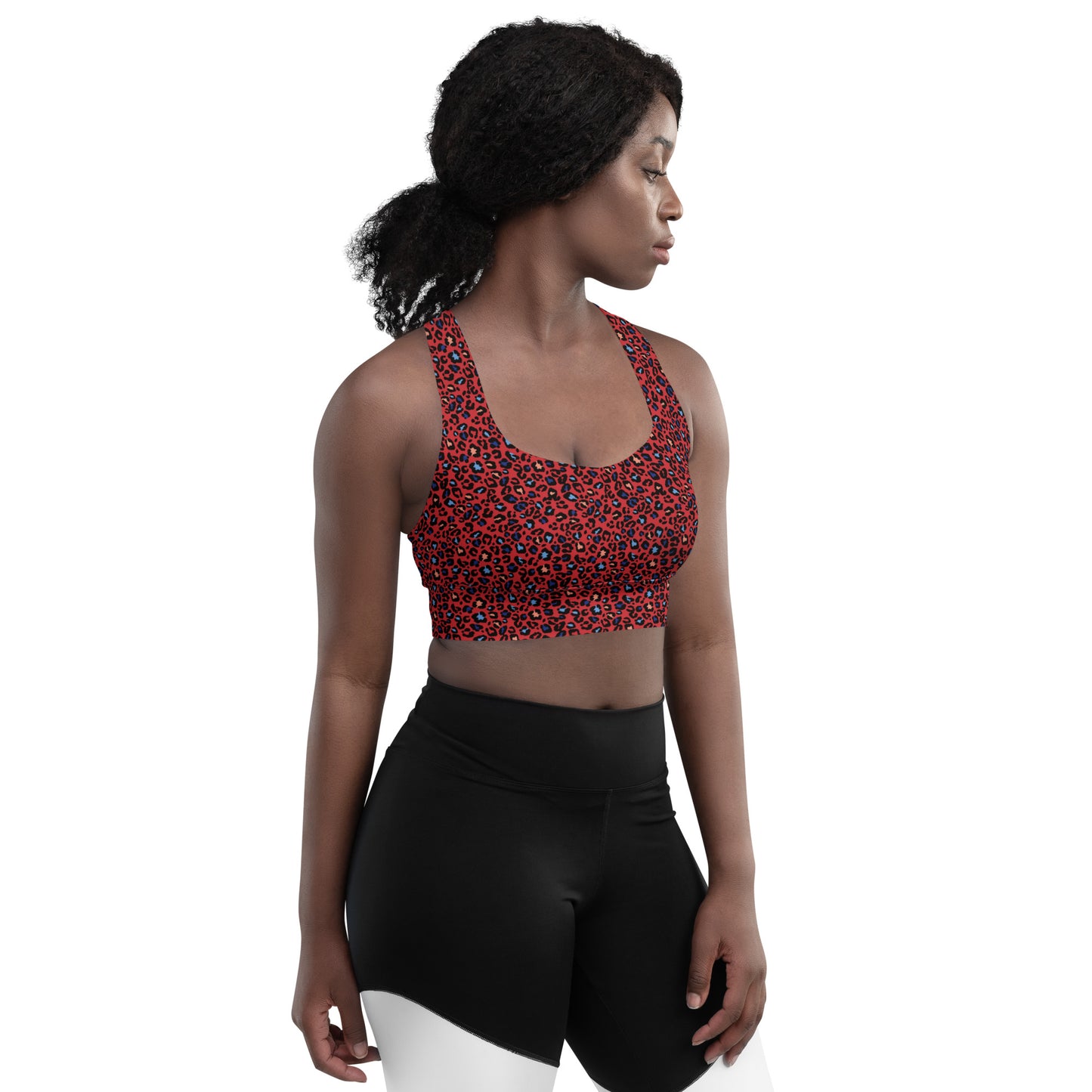 360 Lifestyle Longline sports bra in Red Hot Leopard