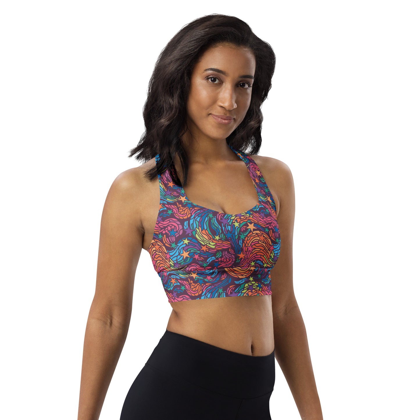 360 Lifestyle Longline sports bra in Van Go-ish print