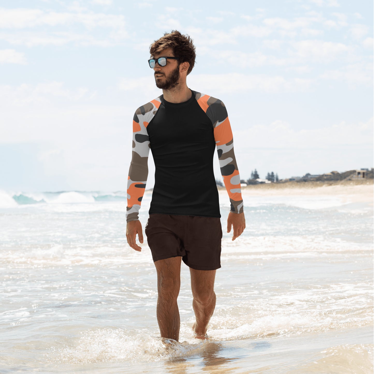 360 Lifestyle Man Rash Guard for Men Gray and Orange Camo