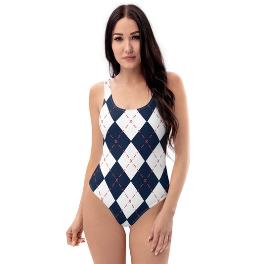 360 Lifestyle One-Piece Swimsuit navy argyle print