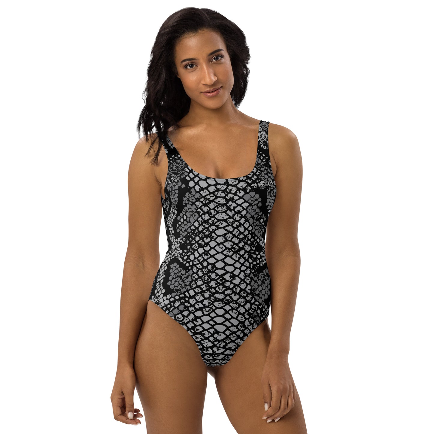 360 Lifestyle One-Piece Swimsuit gray reptilian print