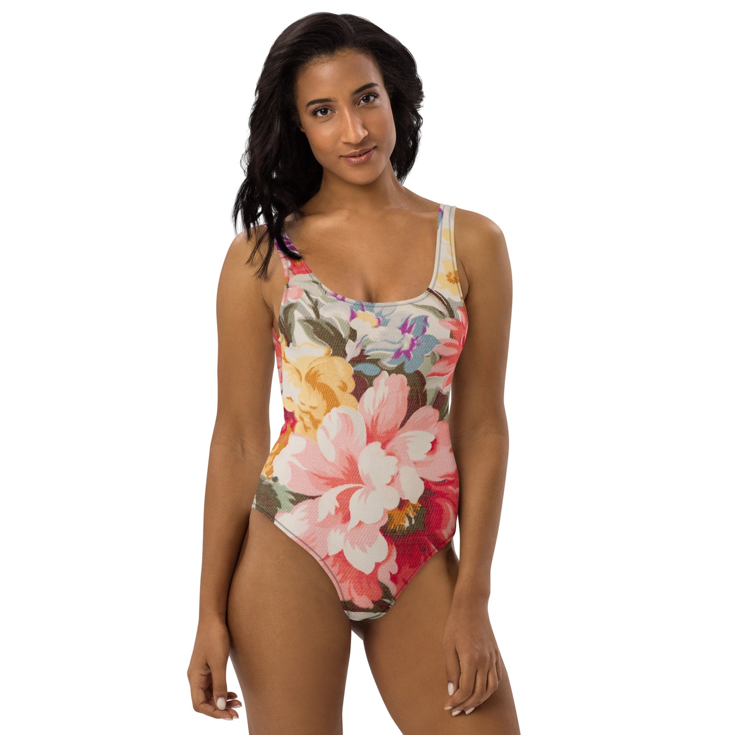 360 Lifestyle One-Piece Swimsuit peony petals print