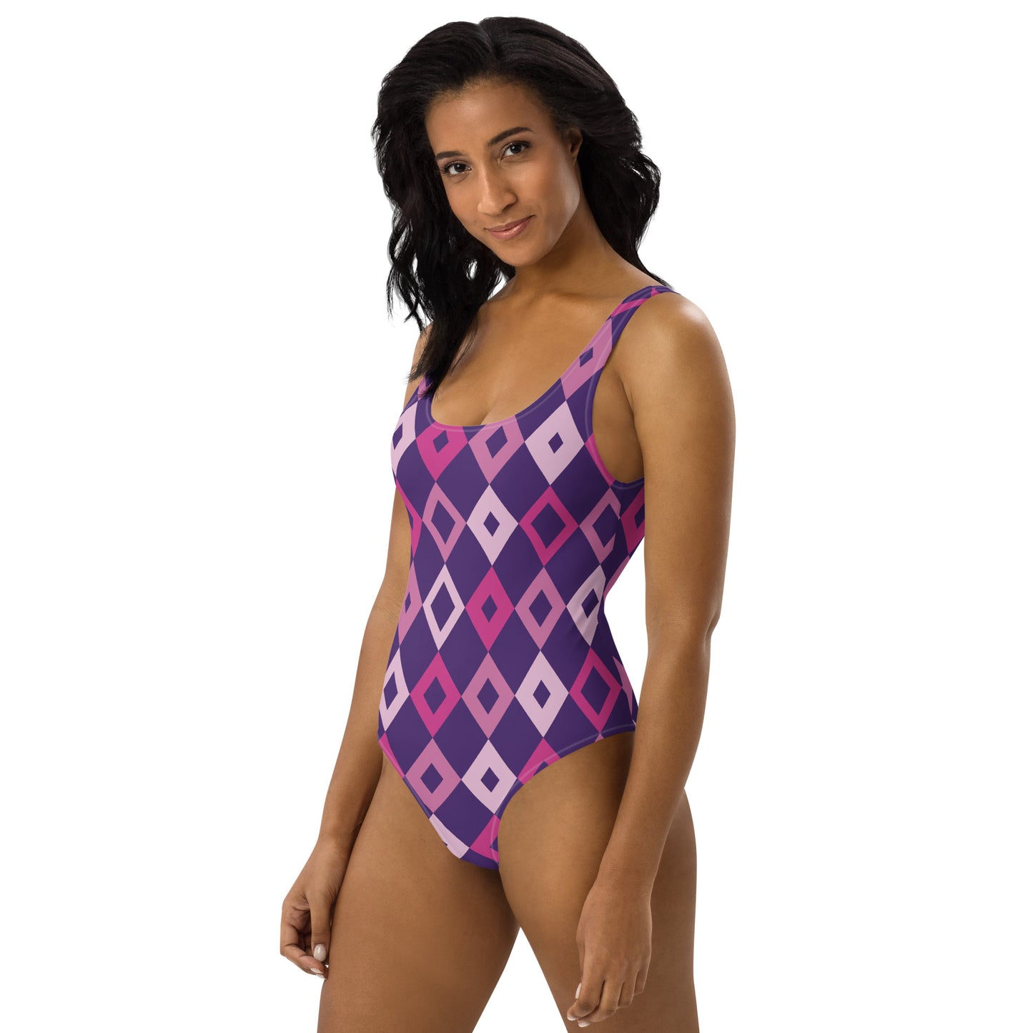 360 Lifestyle One-Piece Swimsuit purple diamond print