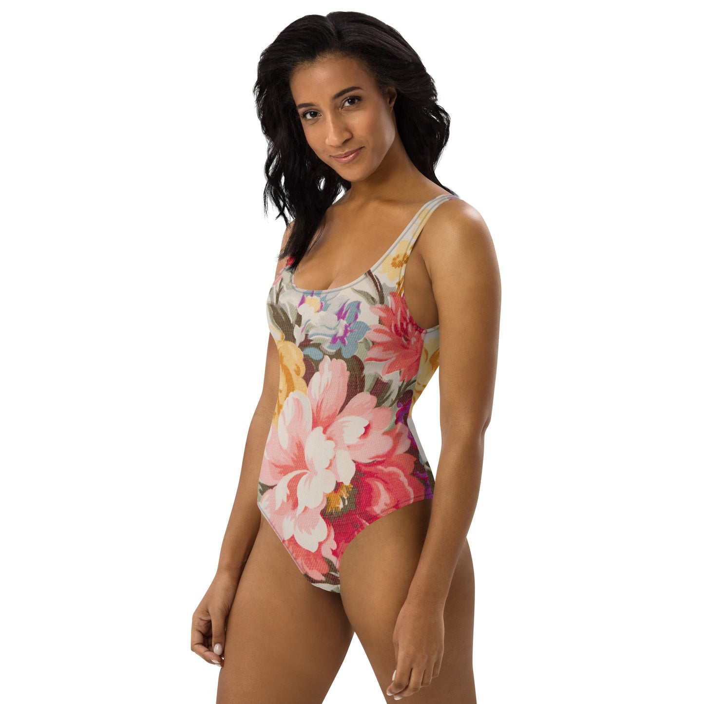 360 Lifestyle One-Piece Swimsuit peony petals print