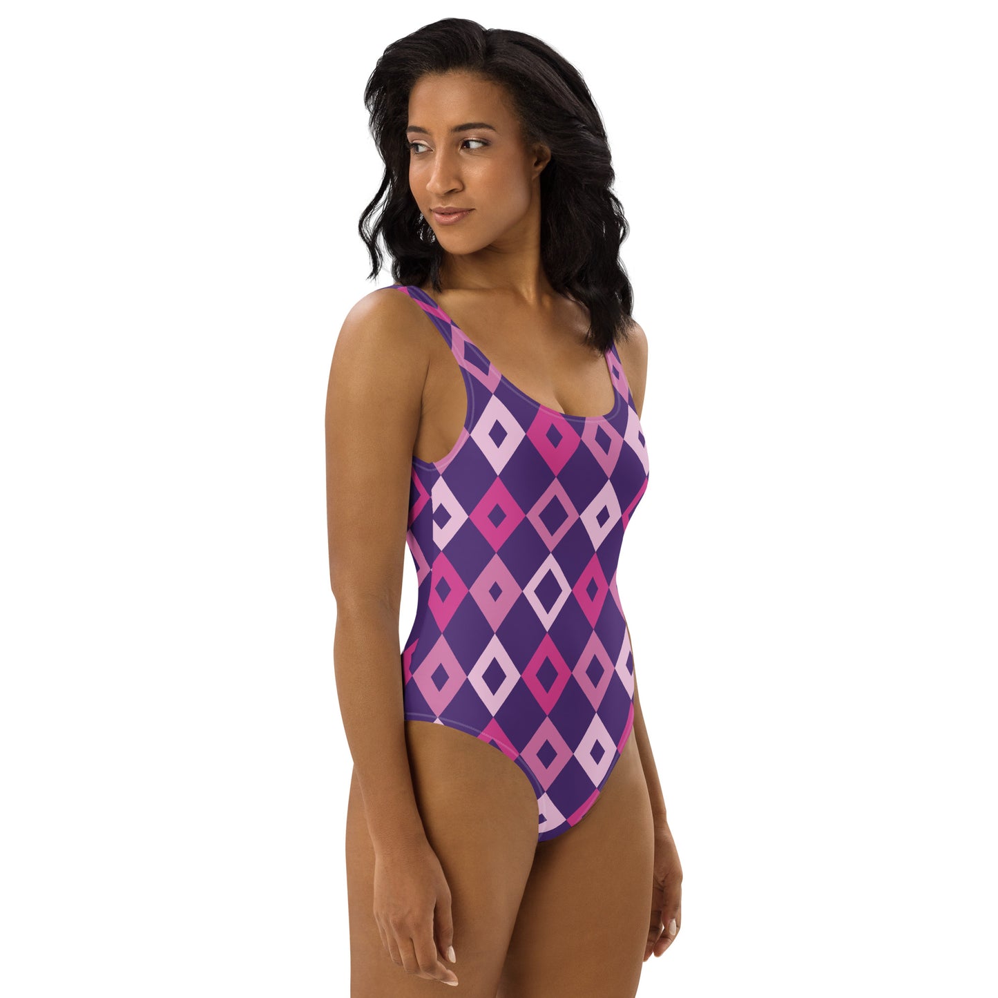 360 Lifestyle One-Piece Swimsuit purple diamond print