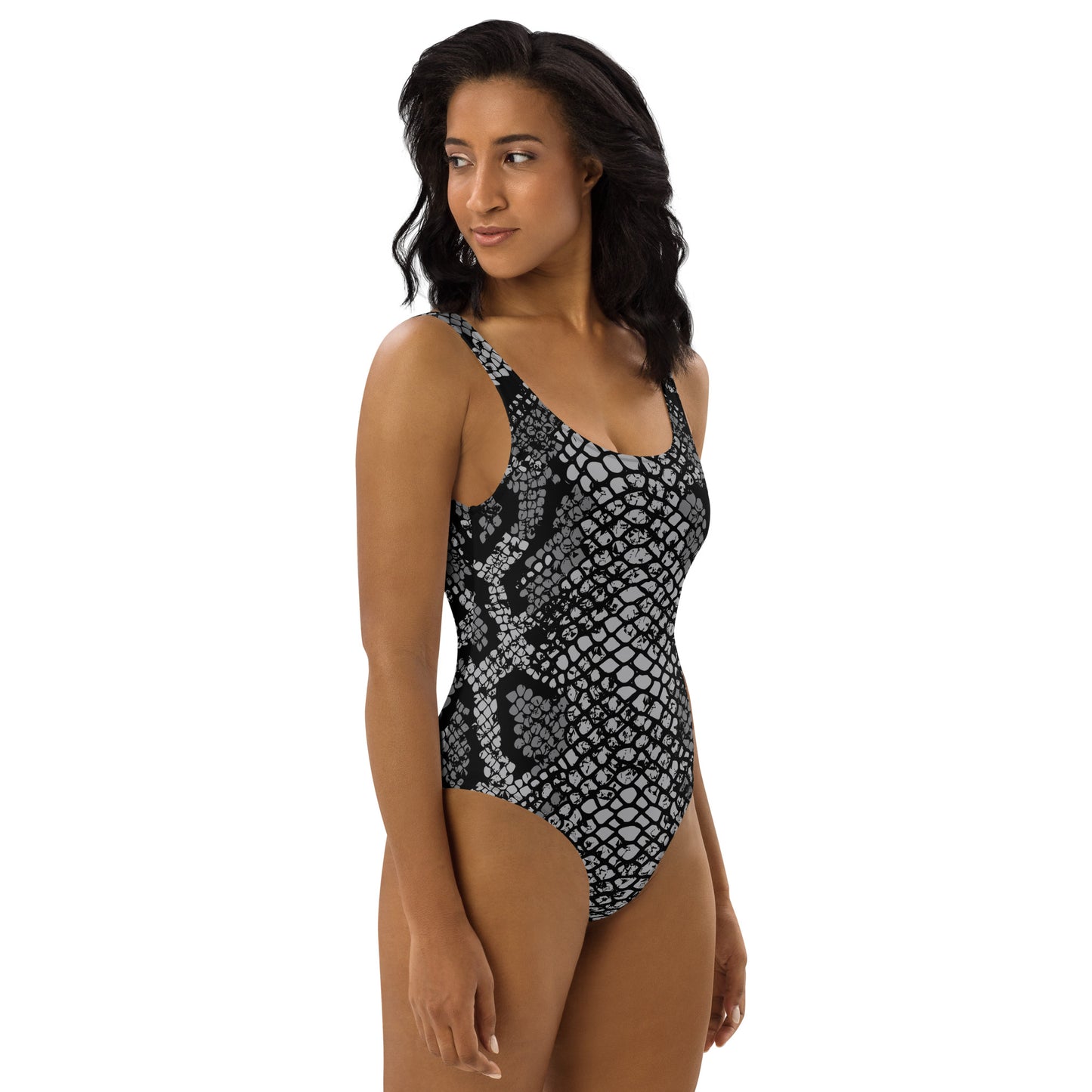 360 Lifestyle One-Piece Swimsuit gray reptilian print