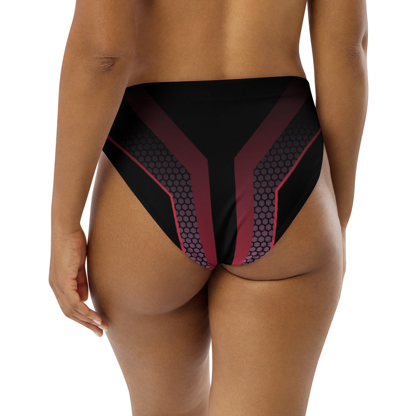 360 Lifestyle high-waisted bikini bottom black with pink geo print