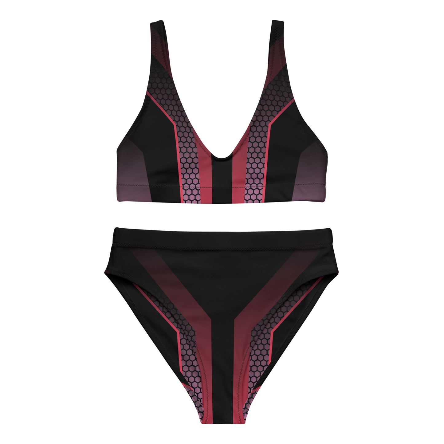 360 Lifestyle high-waisted bikini black with pink geo print