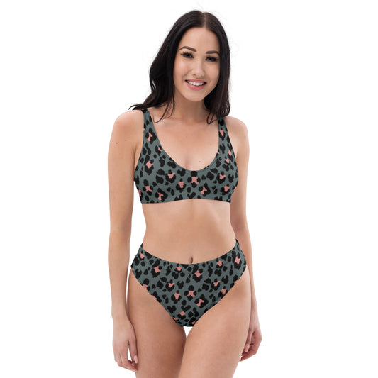 360 Lifestyle high-waisted bikini gray peach leopard pattern