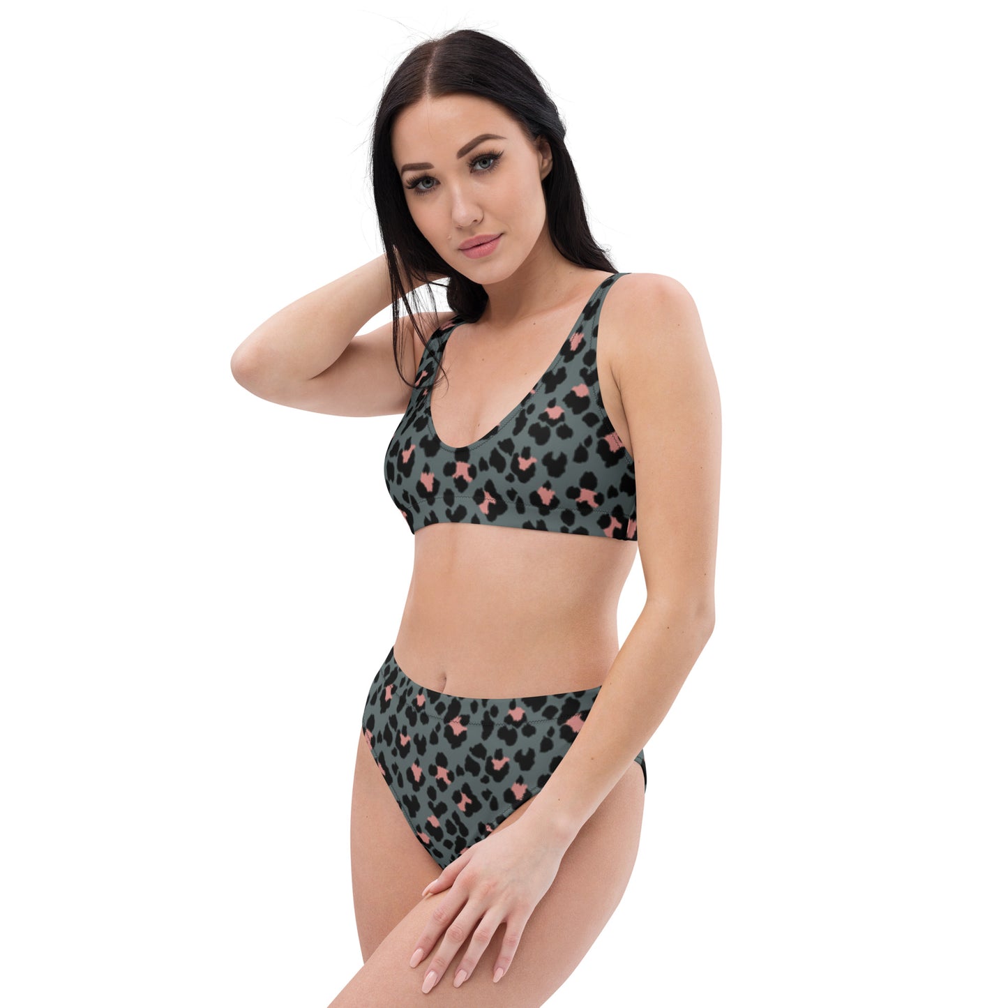 360 Lifestyle high-waisted bikini gray peach leopard pattern