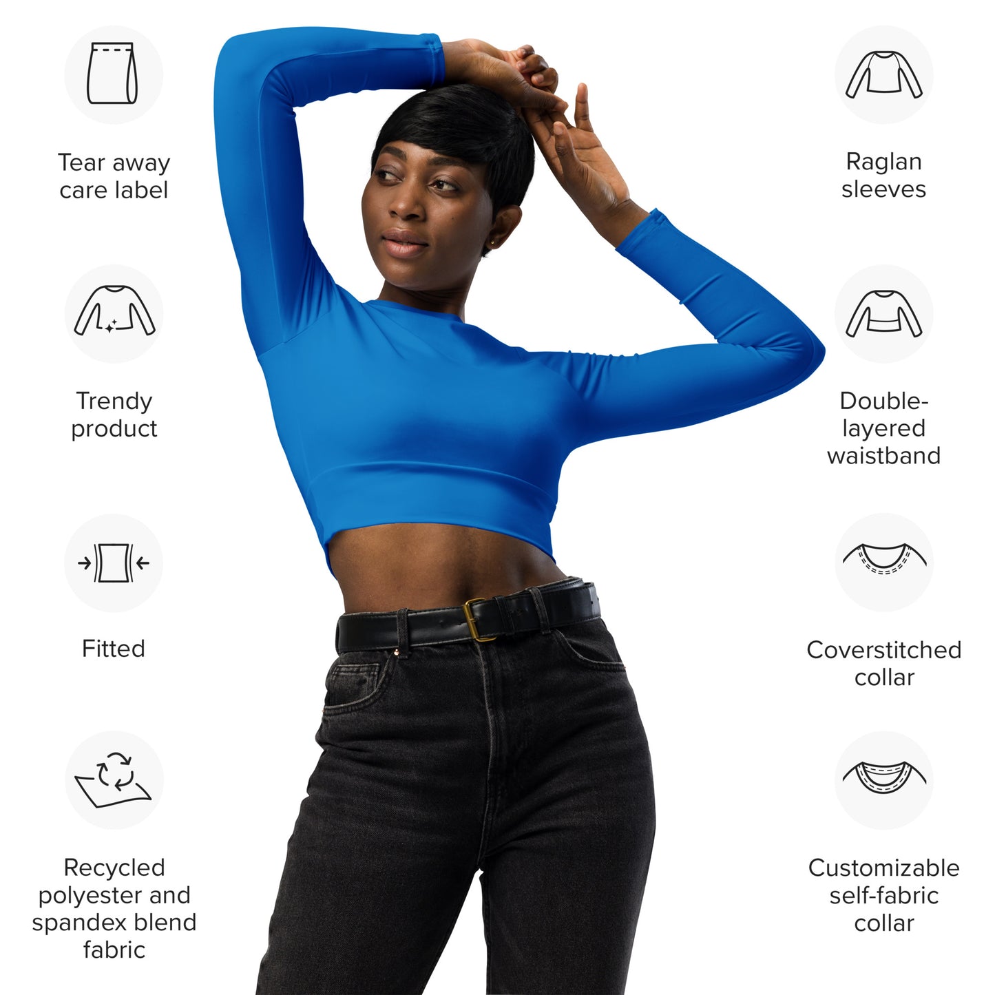 360 Lifestyle long-sleeve crop top UPF 50+ in Solid Blue