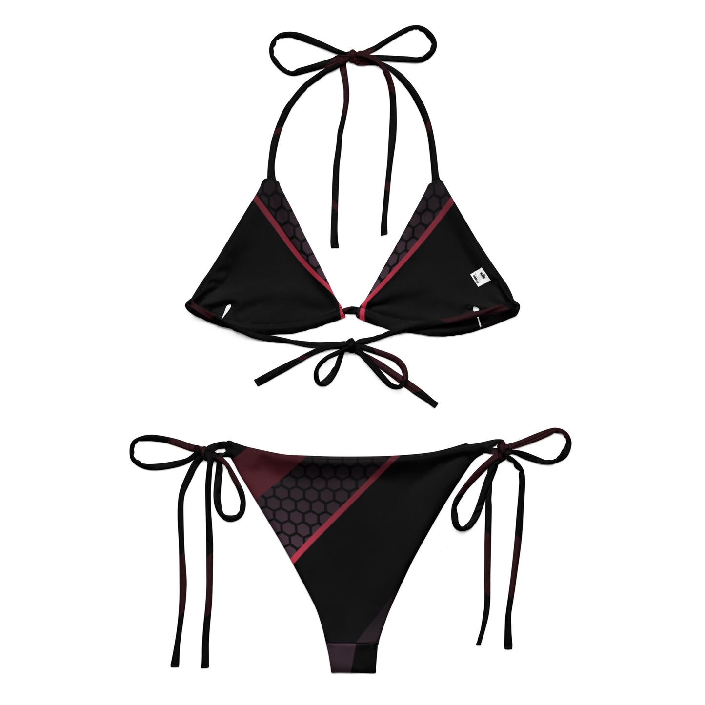 360 Lifestyle black with pink geo print string bikini