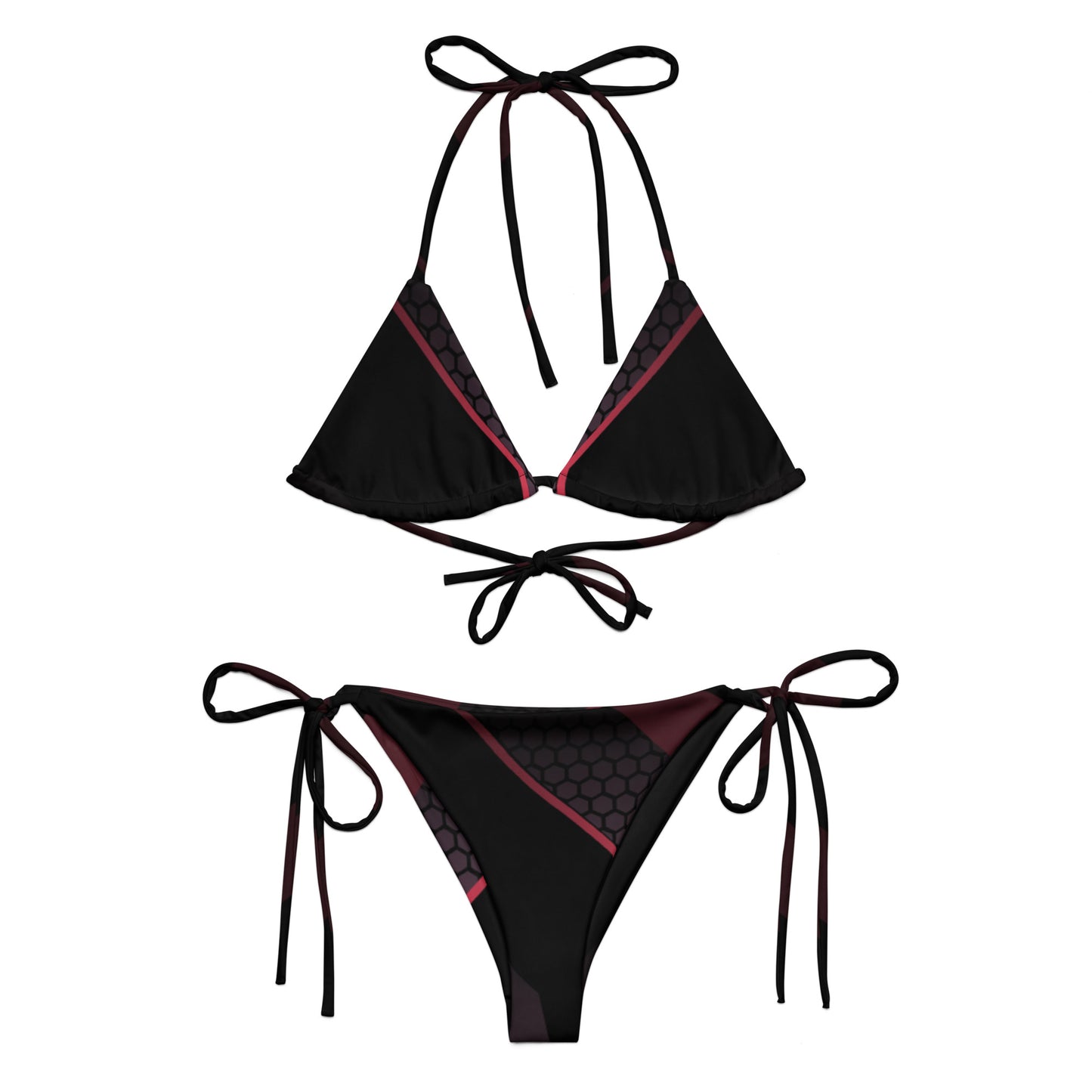 360 Lifestyle black with pink geo print string bikini