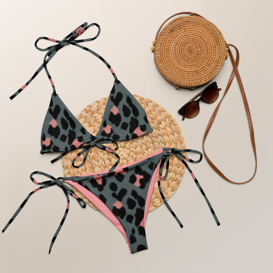 360 Lifestyle string bikini gray peach leopard pattern