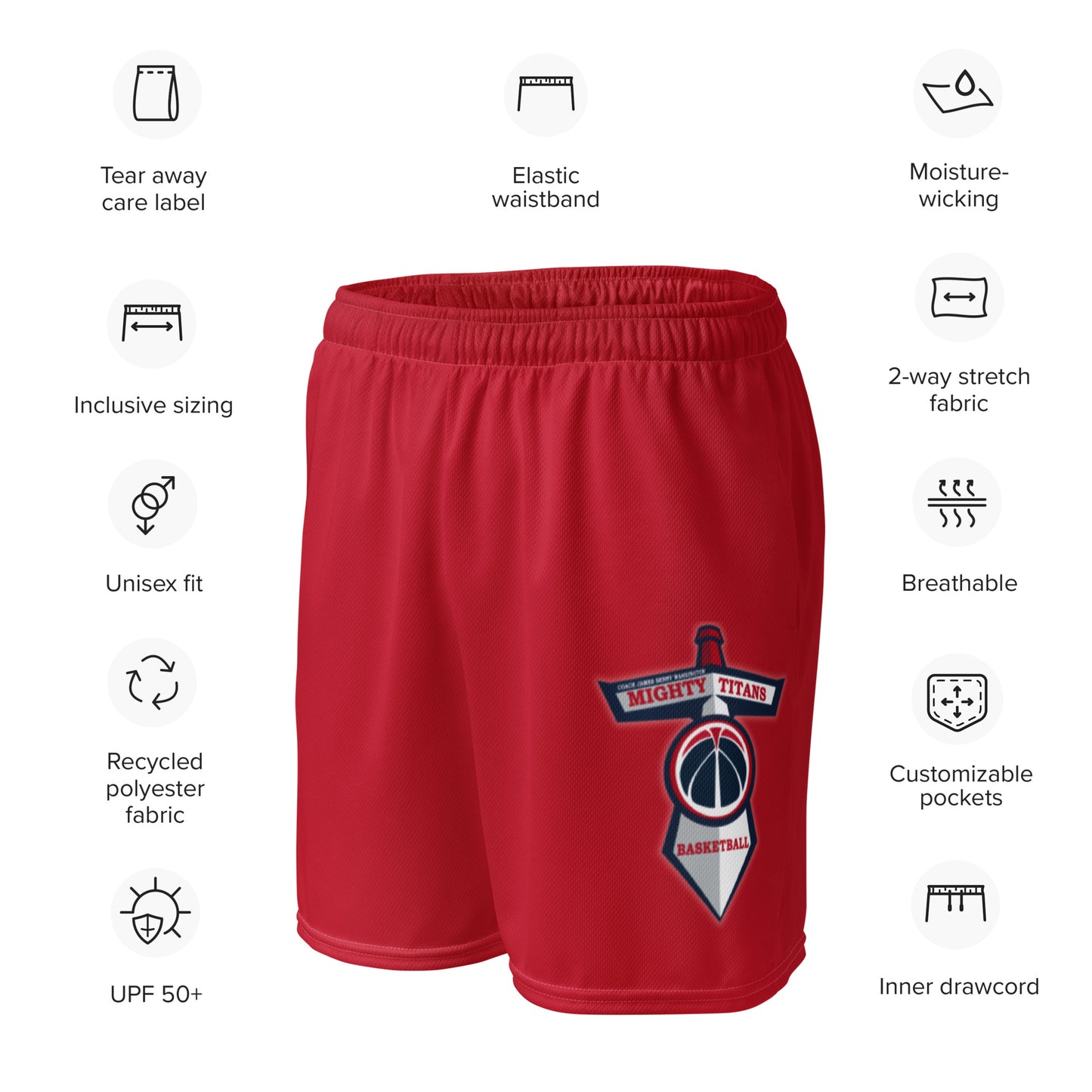 Might Titans Red Unisex mesh shorts with Logo