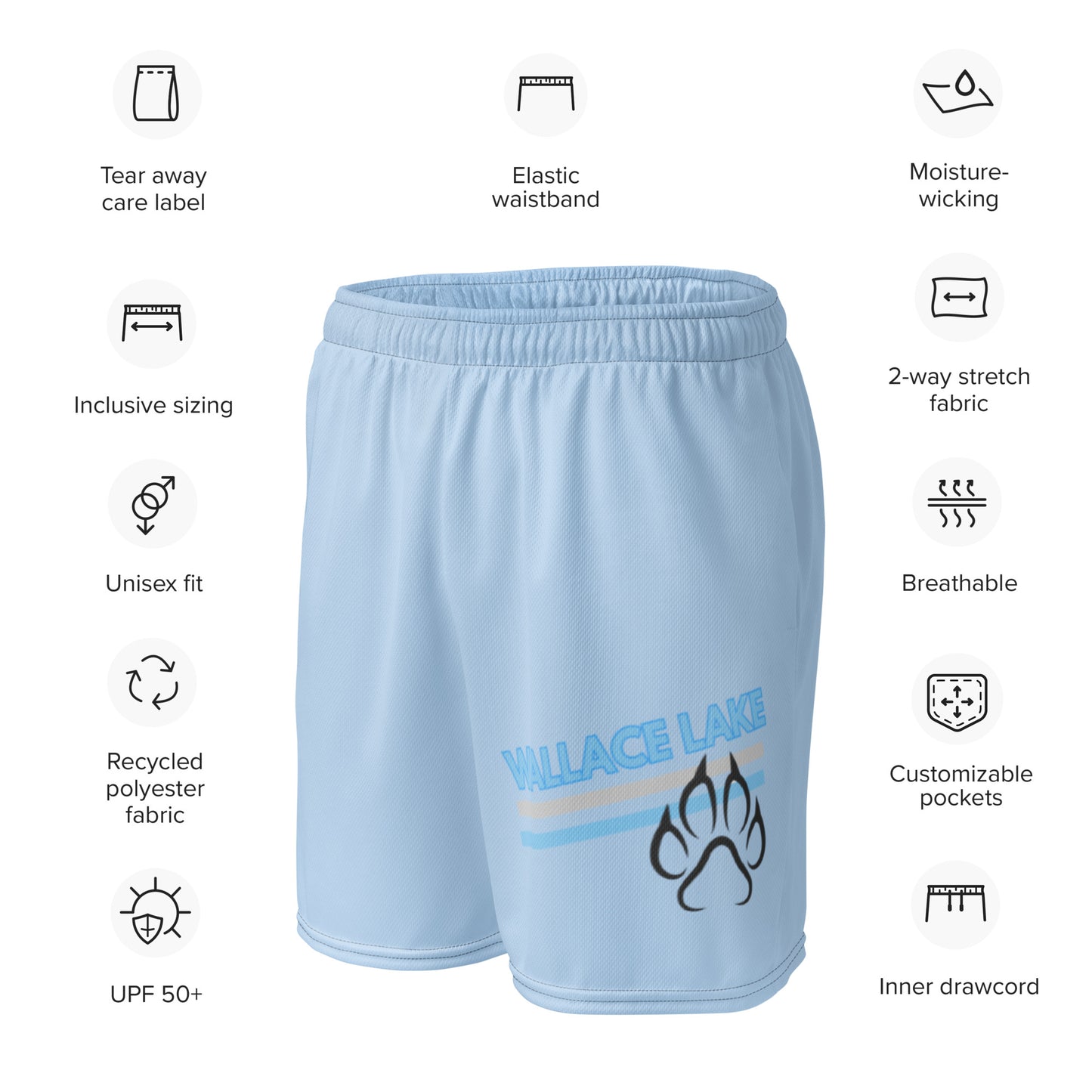 Wallace Lake Adult Unisex mesh shorts light blue